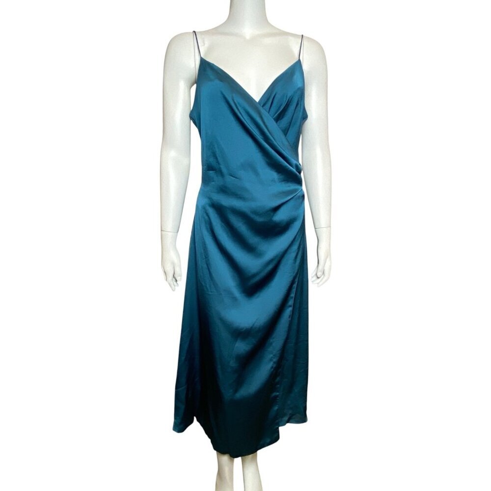 Nasty Gal Satin Slip Dress Womens Size 10 V Neck Faux Wrap Spaghetti Straps